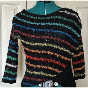 Women's Striped Wrap Stretch See-Through Sweater Cotton Blend Size M/32" Chest